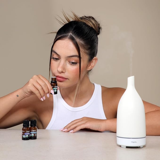 Cliganic Ceramic Aromatherapy Diffuser for Essential Oils (Black) - 7 Color Lights, Cool Mist, Auto Shut Off for Home & Office