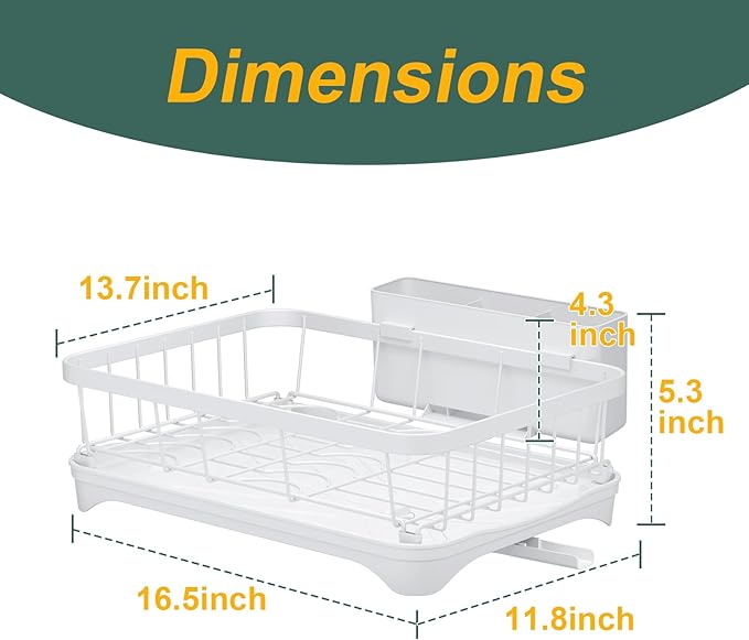 LIYI Dish Drying Rack,Adjustable Spout Design, Kitchen Dish Racks,Made of Iron Material,with Removable Draining Board,Suitable for Kitchen and Caravan Use Scenarios,White