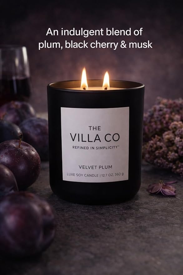 Velvet Plum | Scented Candle for Women & Men | Hand-Poured, Aromatic & Fragrant | 60 Hour Burn Time 12.7 OZ | Soy Based | Phthalate Free | Made in USA
