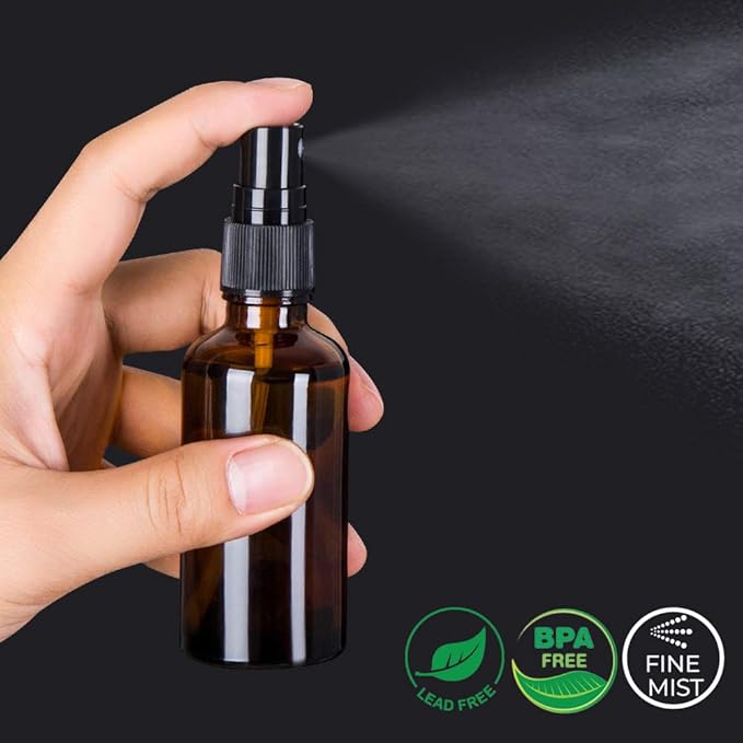 Small Amber Glass Spray Bottles For Essential Oils, 2oz Empty Fine Mist Mini Spray Bottles, Set of 18