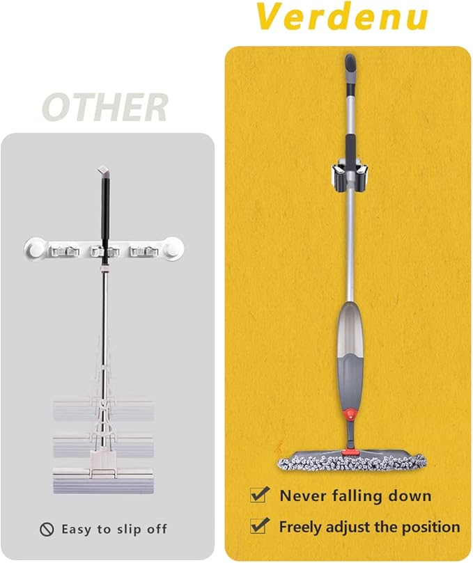 Verdenu 15 Pack Broom Holder Wall Mount, Mop and Broom Holder Wall Mount, Stainless Steel Command Broom Holder with Screws, Garden Tool Storage Organizer for Kitchen, Home, Bathroom, Garage, Grey