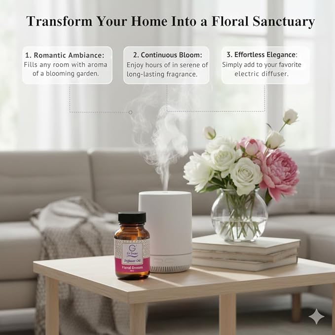 G's Breeze Floral Dream Diffuser Oil – 60ml Soft & Soothing Floral Dream Scent, Long-Lasting Aroma for Nurseries, Bedrooms, & Living Rooms, Easy Refill for Fragrance Oil Diffuser