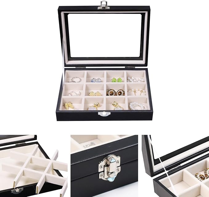 Stratalife Jewelry Box Cute Earring Holder Organizer Small Jewelry Boxes for Women Jewelry Storage Earring Case Jewelry Trinket Tray Dresser Organizer Beige