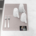 GORILLA GRIP 100% BPA-Free Patented Silicone Dish Drying Mat for Kitchen Counter, Water Catching Ribbed Design, Easy Clean Waterproof Sink Liner, Heat Resistant, Fits Under Rack, 12x16 Inch, Almond