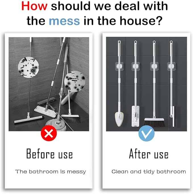 3-H 40 Pack Self Adhesive Broom Holder Wall Mount - Heavy Duty No Drill Broom Organizer for Garage Closet Kitchen, Plastic Storage Rack for Brooms Mops Tools, Peel and Stick Adhesive, White