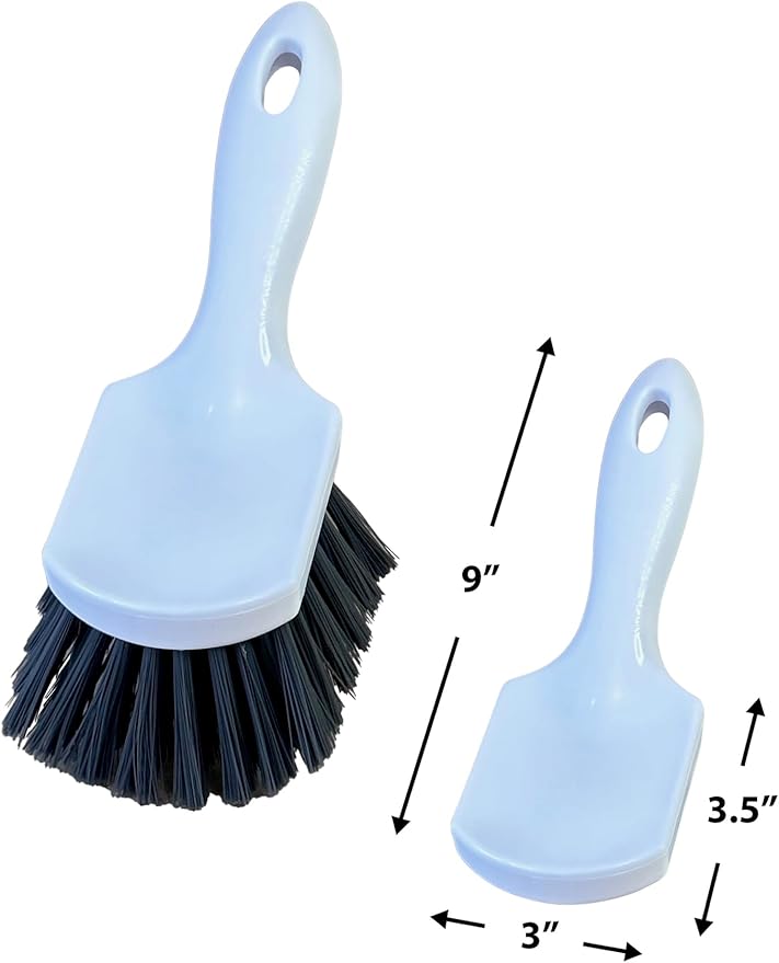 Short Handle Car Wheel and Tire Brush | Auto Detailing Car Wash Brush | Deep Cleaning Brush for Tires, Rims, Wheel Wells, Carpets, and Upholstery | Soft Bristles and Stiff Bristles | Pack of 2