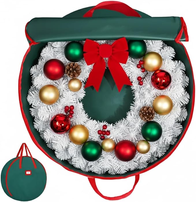 HOLDN’ STORAGE Premium Wreath Storage Bag - Durable Material - Waterproof - Heavy-duty Christmas Storage Container for Xmas Wreath with Dual Zipper Closure, Tear-proof, 30"W x 7.5"D - Green