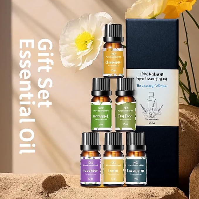 Essential Oils for Laundry – 6 Most Popular 100% Pure Therapeutic Grade Aromatherapy Oils, Lavender, Tea Tree, Eucalyptus, Bergamot, Lemon, Chamomile for Dryer Balls, Diffusers, Soaps, Candles