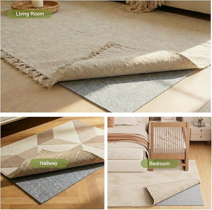 COMFYPAD Felt Rug Pad with Gripper Dots, 2x8 Ft Non-Slip Rug Underpad with PVC Backing, 1/6" Thick Cushioned Carpet Pad Gripper for Hardwood Floors, Vinyl & Tile, Under Rug Padding Floor Protection