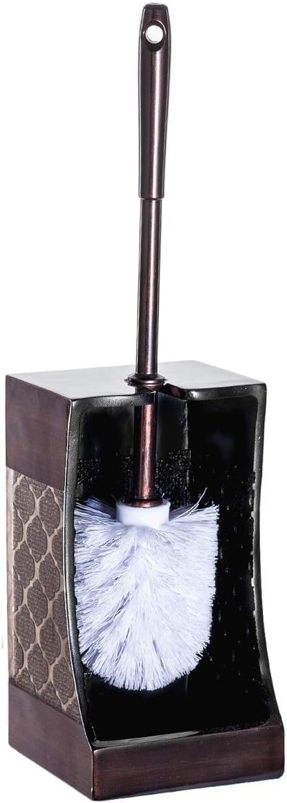 Creative Scents Brown Toilet Brush with Holder Set - Bathroom Toilet Bowl Brush and Holder - Decorative Toilet Cleaner Brush - Good Grip Toilet Bowl Scrubber (Dahlia Style)