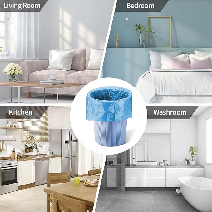 5 Rolls Small Trash Bags - 100 Counts Durable 4 Gallon Small Garbage Bags for home office kitchen Bathroom Bedroom Trash Can liners（Blue）
