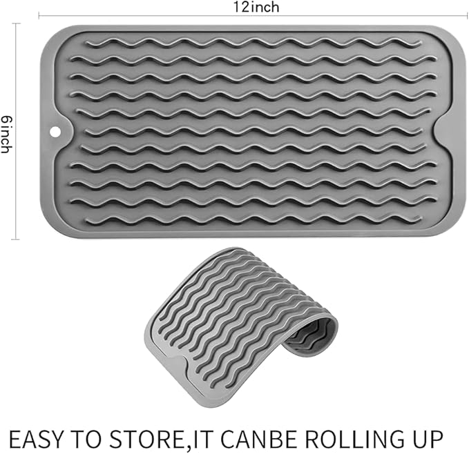 MicoYang Silicone Dish Drying Mat for Multiple Usage,Easy clean,Eco-friendly,Heat-resistant Silicone Mat for Kitchen Counter or Sink,Refrigerator or Drawer Liner Grey S 12 inches x 6 inches