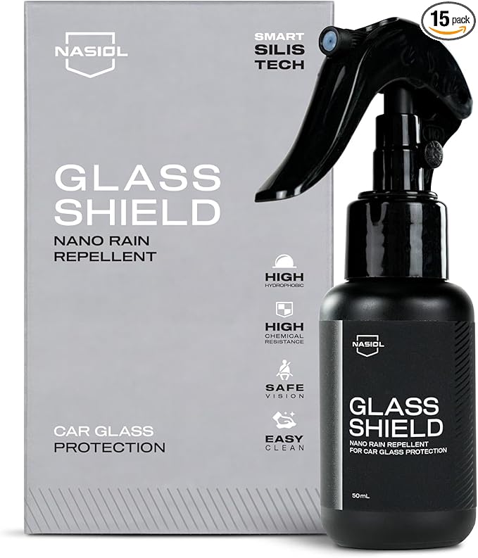 Nasiol GlasShield Nano Rain Repellent Spray Kit, Windshield&Glass Ceramic Coating, Super Hydrophobic to 30000 Miles, Super Easy Application Spray&Wipe, Clear Vision for Safe Driving, Easy Ice Removal