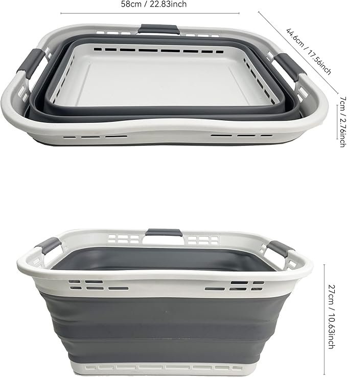 SAMMART 42L (11 Gallon) Collapsible Plastic Storage Basket - Foldable Pop Up Storage Container/Hamper - Portable Laundry Organizer - Space Saving (Grey/Steel Grey, 42L (Style B))