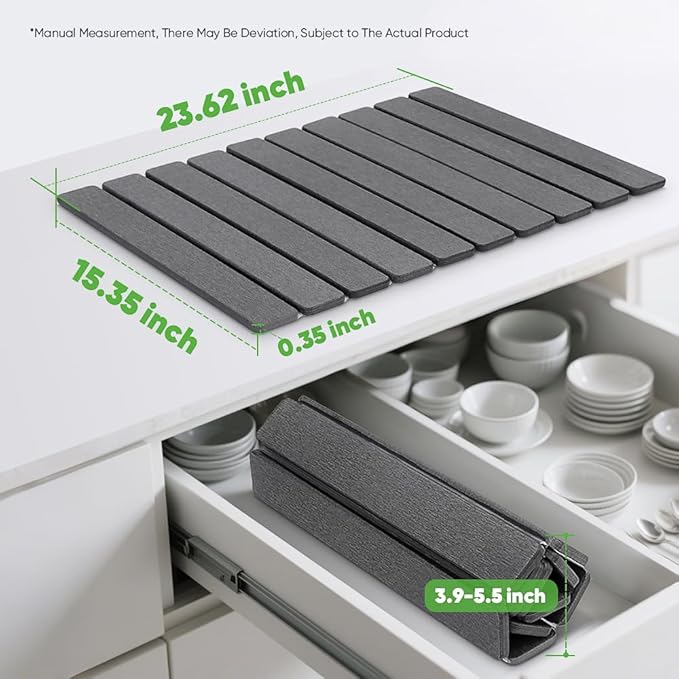 Stone Drying Mat for Kitchen Counter, Quick Diatomaceous Earth Mats for Dishes, 23.6"L x 15.7" W Super Absorbent Fast Drying Collapsible Countertop Stone Mat (Dark Grey, Extra Large)