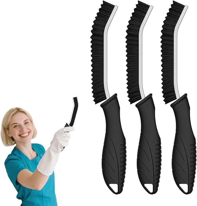 Cleangor Crevice Cleaning Brushes, Cleaner Scrub Brush Tool for Hard to Reach Tight Space, Home Essentials, Serrated Scrub Brushes, Cleaning Supplies for Shower, Bathroom, Kitchen, Toilet (3, Black)