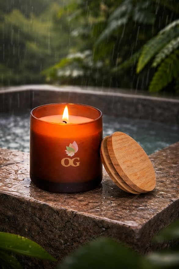 OG Premium Scented Candle, Luxury Handmade Candle with Wooden Lid, Amber Glass Jar, for Relaxation and Home Décor
