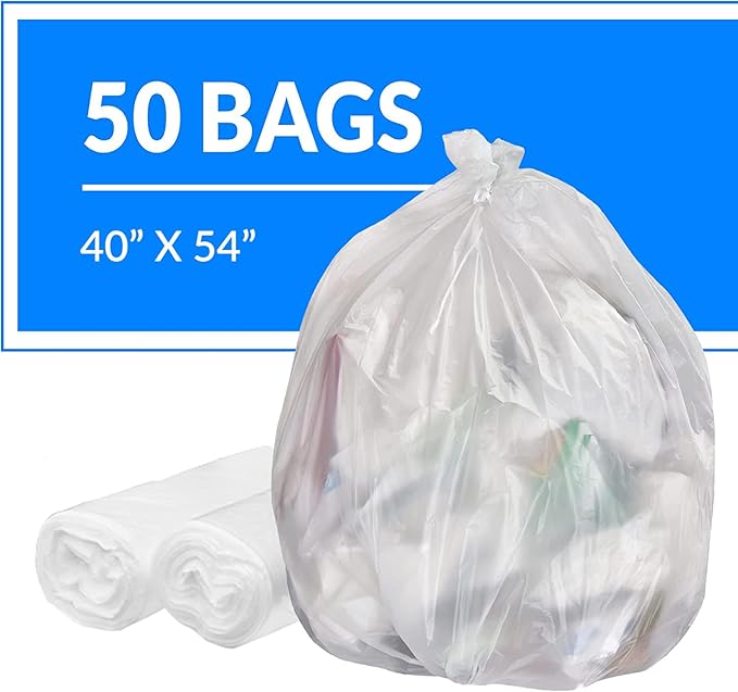 Reli. SuperValue 55-60 Gallon Trash Bags | 50 Count | Made in USA | Heavy Duty | Clear Multi-Use Garbage Bags