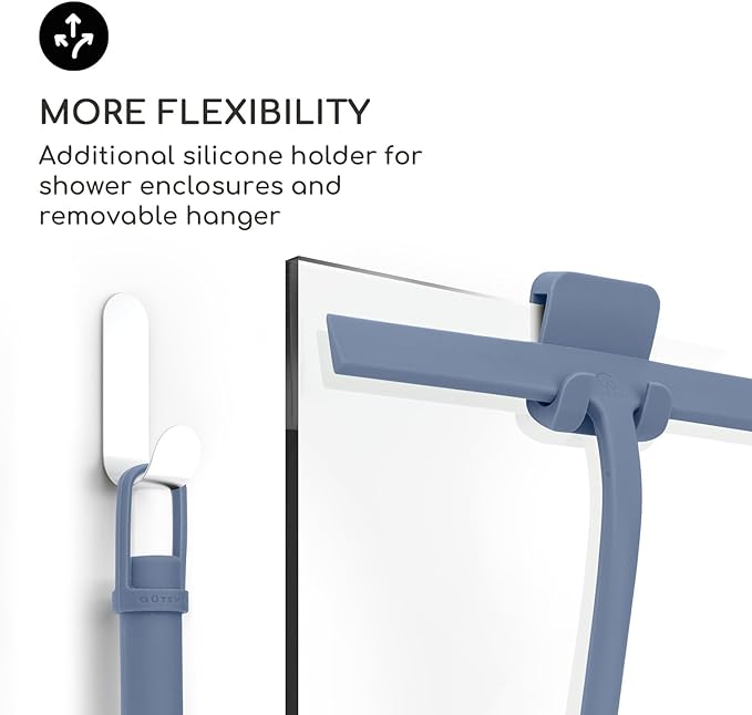 GÜTEWERK Shower Squeegee for Glass Doors, Silicone Window Squeegee, Bathroom and Glass Cleaning - Blue - 11 Inch