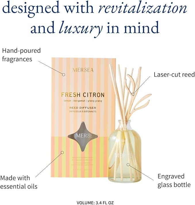 MERSEA Fresh Citron Bamboo Reed Diffuser, Scented Glass Oil Diffuser (3.4 fl oz)