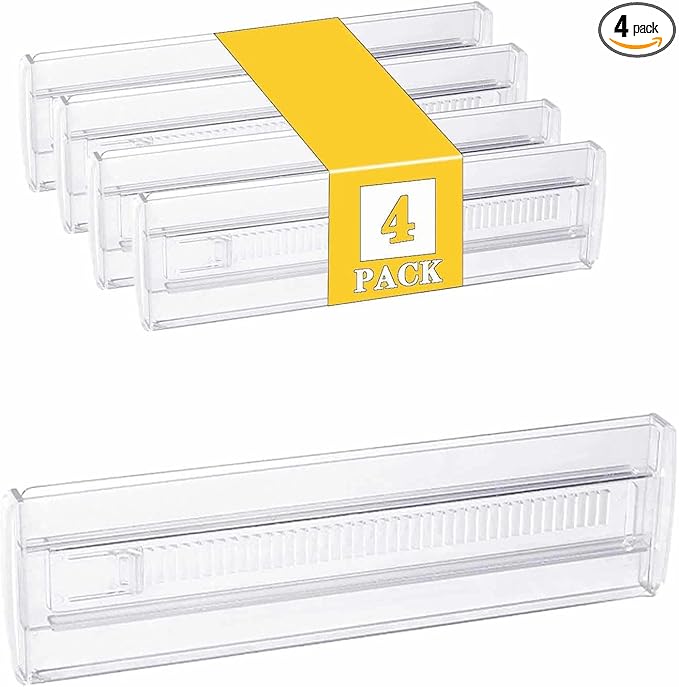 4 Pack Drawer Dividers for Clothes, 3.15" High 11.34"-19.69" Adjustable Expandable Dresser Drawer Organizer, Clear Plastic Separators for Dresser, Baby Clothing, Underwear, Cosmetic