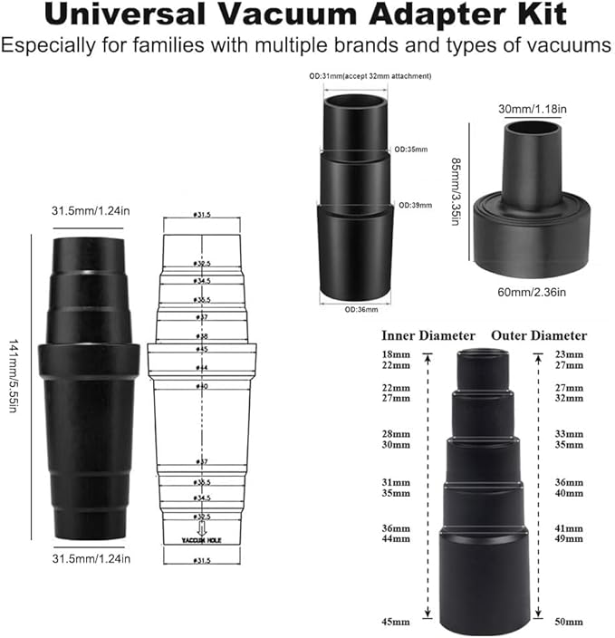 14 Pcs Household Cleaning Vacuum Cleaner Attachments Kit for Shop Vac Accessories with 1 1/4" Vacuum Brush Flexible Crevice Tool, Vacuum Cleaner Straw Tubes and Vacuum Hose Adapter Kit