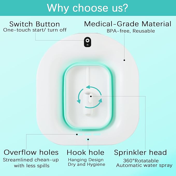 IRWPITW Sitz Bath, Electric Sitz Bath for Toilet Seat Hemorrhoids Postpartum Care Tub, Sits Bath Soak Pan for Women Men, Sitz Baths Salts Bowl, Hip Bath Basin, Foldable, Water Spray Style, Green