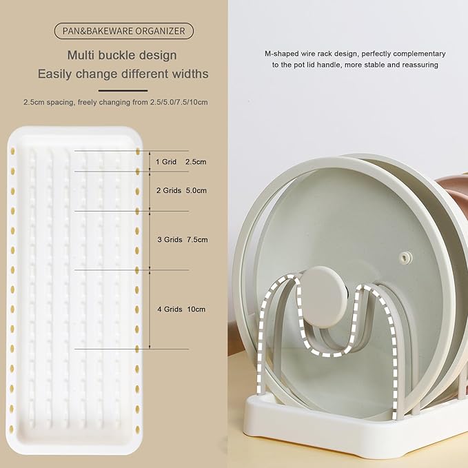 COMEOXO Pot and Pan Organizer, 8 Adjustable Compartment Pan Lid Organizer for Cabinet Drawer for Pot Lid Holder Bakeware Cutting Boards Cookware Dishes (Nordic Green)