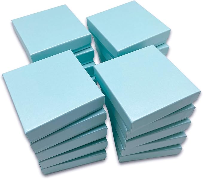 TheDisplayGuys - 25-Pack #34 Cotton Filled Cardboard Paper Jewelry Boxes Gift Case - Pearl Teal (3.9" x 3.9" x 2.0") - for Shipping or Storage