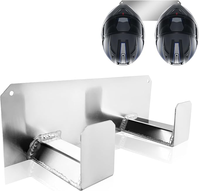 Double Utility Hook Dual Helmet Holder Suspended Aluminum Storage Rack Suitable for Trailer Garage Shop Motorcycle ATV Silver