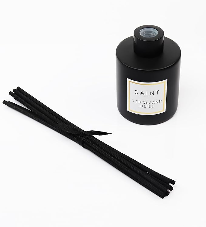 SAINT Reed Diffuser, Aromatherapy Diffuser Set with Scent Diffuser Sticks, Long-Lasting Oil Diffuser in Matte Black Glass Jar, Aroma Diffuser for Home, Bedroom, or Bathroom, 5oz, A Thousand Lilies