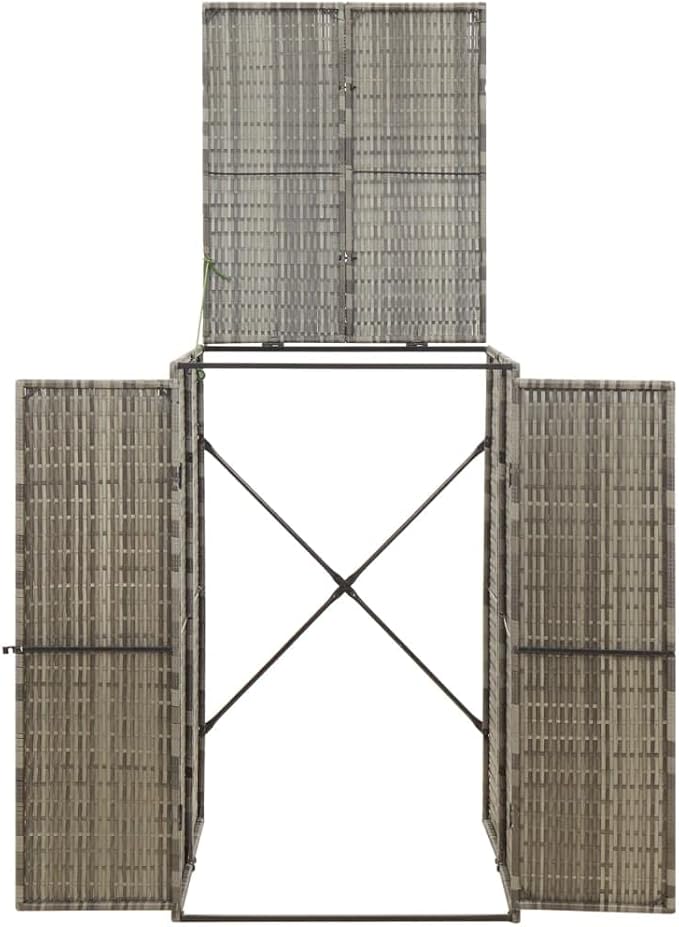 Single Wheelie Bin Shed Garbage Can Storage Shed, PE Trash Container Management Unit, Outdoor Patio Recycling Dustbin Trash Shed, Gray 27.6"x31.5"x46.1" Poly Rattan