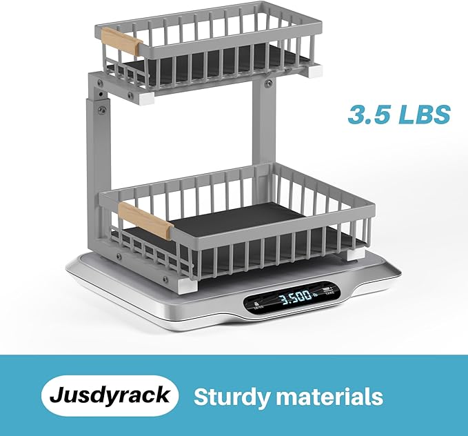 Jusdyrack 1 Packs 2 Tier Grey Under Sink Organizer,Under Sink Organizers and Storage, Slide Out Pull Out Cabinet Organizer Shelf, Metal Sliding Drawer for Kitchen Bathroom Cabinet Organization Rack