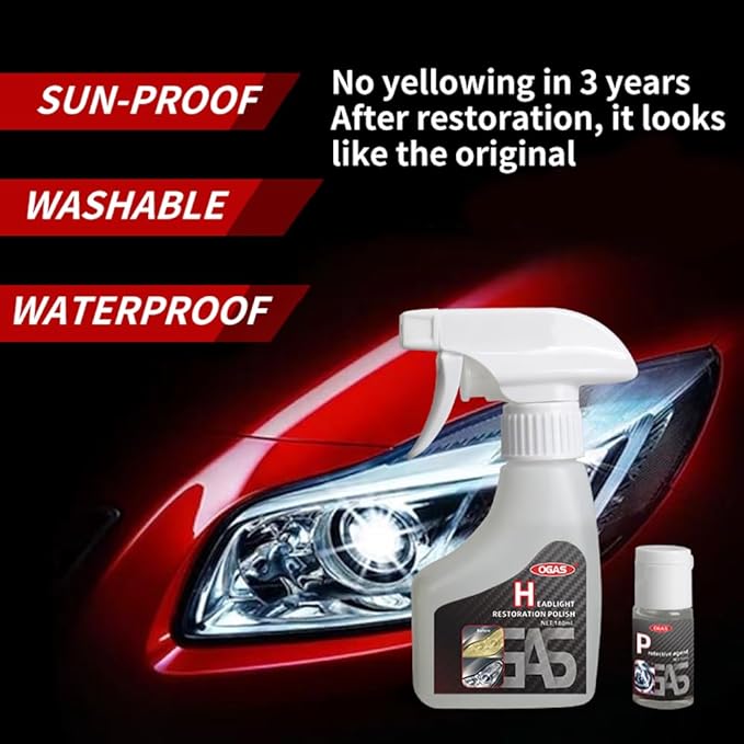 Biaoyun Automotive Headlamp Restoration Fluid Oxidized, Headlight Refurbishment Kit, Professional Car Headlamp Cleaner with Refurbishing Agent, Durable Headlight Repair Kit for All Vehicle Types