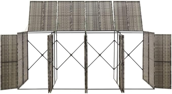 Quadruple Wheelie Bin Shed Garbage Can Storage Shed, PE Trash Container Management Unit, Outdoor Patio Recycling Dustbin Trash Shed, Gray 107.9"x31.5"x46.1" Poly Rattan