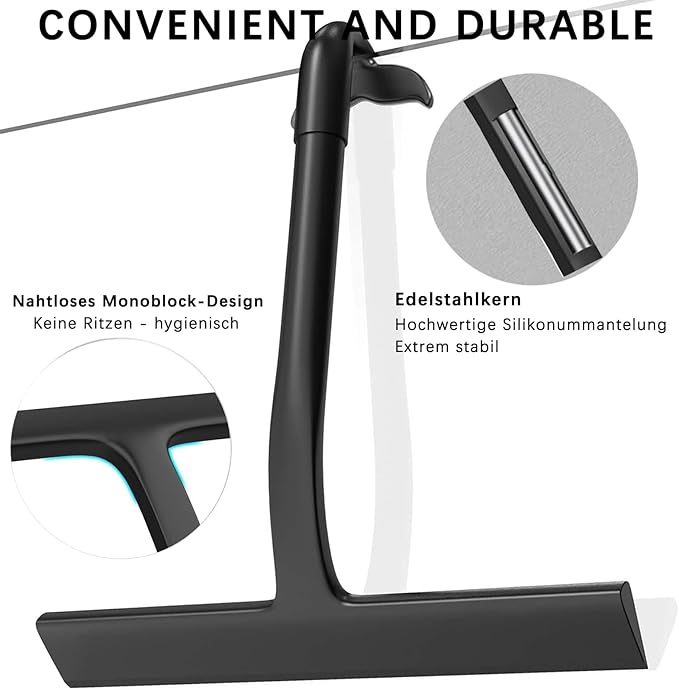 Acreditch Shower Squeegee for Glass Doors, All-One-Piece Silicone with Built-in Hook Design for Easy Hanging and Cleaning, for Bathroom, Glass, Kitchen, Tile Wall, Car