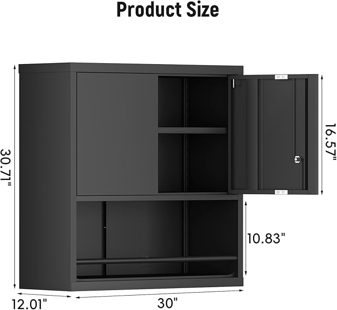 Garage Cabinets,Metal Wall Cabinet with 2 Doors,Lockable Storage Cabinet,Wall Cabinet for Garage,Warehouse,Home Offcie,Black