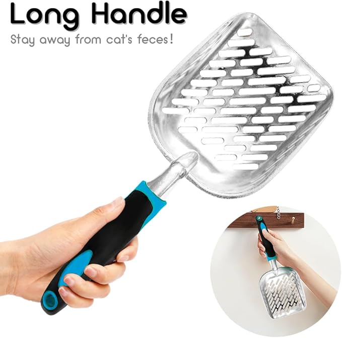 Apidgrowth Cat Litter Scoop-Metal Cat Scooper-Long Handle Scoop,Cat Scooper-Poop Sifting-Mesh Shovel-Suitable for Cat Litter Box(Blue)-Christmas