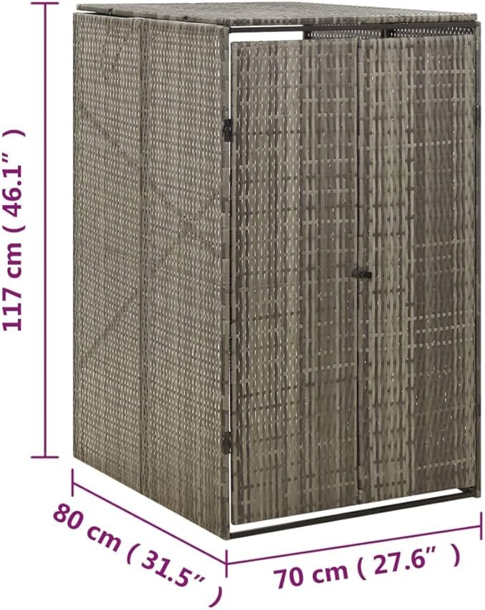 Single Wheelie Bin Shed Garbage Can Storage Shed, PE Trash Container Management Unit, Outdoor Patio Recycling Dustbin Trash Shed, Gray 27.6"x31.5"x46.1" Poly Rattan