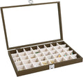Wudygirl Wooden Jewelry Box 40 Grid Jewelry Organizer Jewelry Tray with Lid Vintage Earring Holder Organizer Jewelry Display for Rings Earrings Bracelets Adjustable Divider (Beige 40 Grid)