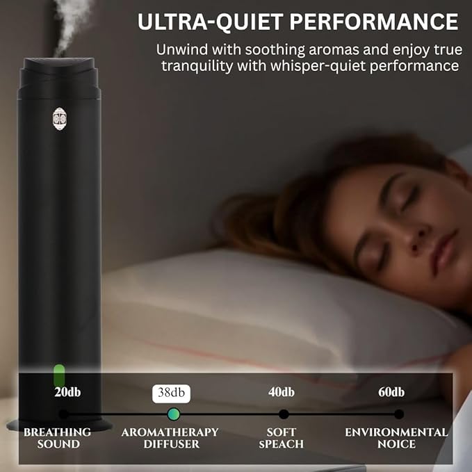 INTENSE OUD Waterless Diffuser – 120ML Essential Oil Diffuser & Aromatherapy Diffuser for Rooms up to 1000 Sq Ft, Ultra-Quiet Scent Air Machine with Remote, Timer & 5 Scent Kit – Matte Black Aluminum