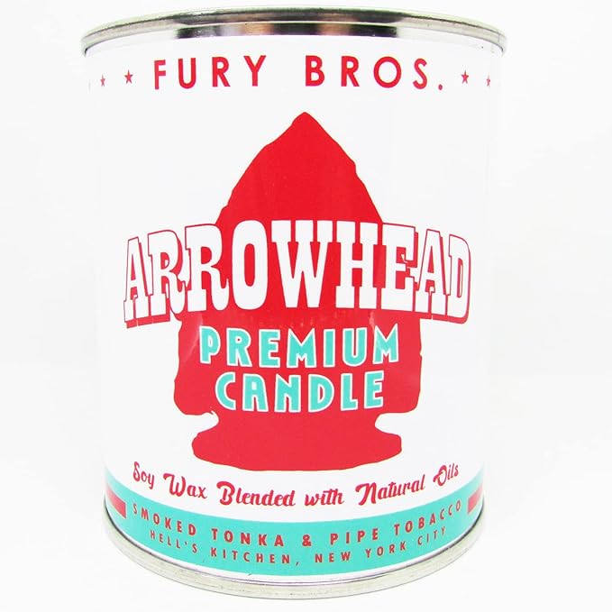 Long-Burning, One-Pint Premium Candles for Men | Vintage Inspired Oil Can Design | Arrowhead - Smoked Tonka & Pipe Tobacco | Soy Wax, Vegan Friendly, Made in The USA | Fury Bros. | Classically Cool