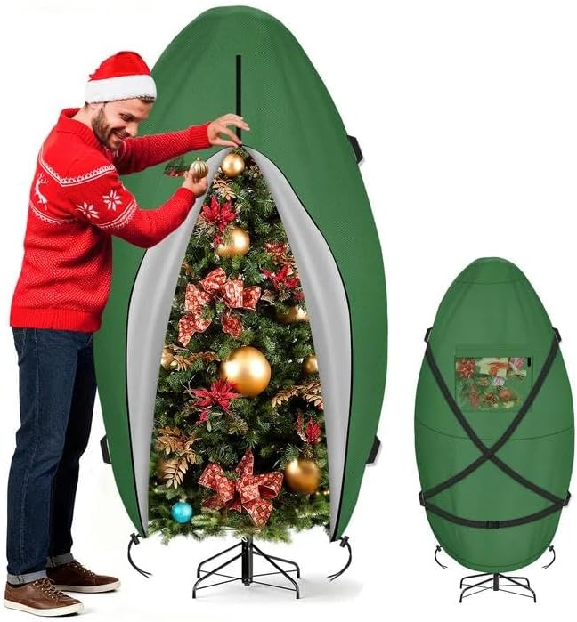 SIRUITON Upright Christmas Tree Storage Bag for 7.5 ft Tall,Heavy Duty 210D Oxford Fabric Vertical Xmas Storage Bags,Waterproof & Tear-Resistant Christmas Tree Cover with UV Protection
