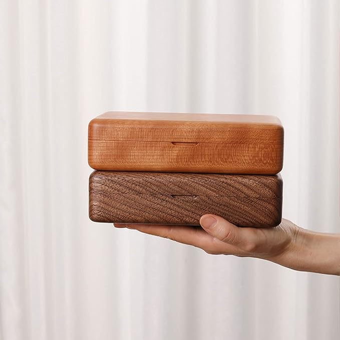 Jewelry Box Ladies Retro Travel Portable Mini Simple Solid Wood Wooden Small Jewelry Organize Storage Display Box (Walnut)