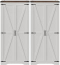 Set of 2 Farmhouse Storage Cabinet with Adjustable Shelves, Large Pantry Organize with 2 Barn Doors, Freestanding Cabinet for Kitchen, Garage, Basement, Living, Utility Room, Off-White