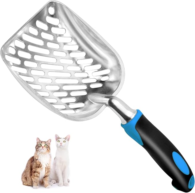 Apidgrowth Cat Litter Scoop-Metal Cat Scooper-Long Handle Scoop,Cat Scooper-Poop Sifting-Mesh Shovel-Suitable for Cat Litter Box(Blue)-Christmas