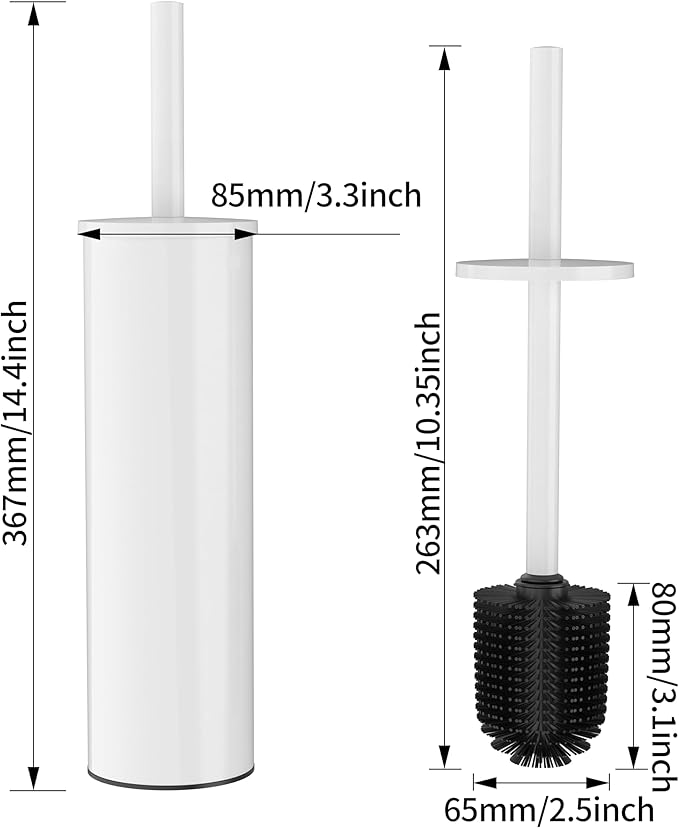 WZKALY Toilet Brush and Holder Set, Stainless Steel Toilet Bowl Brush with Lid, Rust Proof Toilet Cleaner Brush with Caddy, Durable Bristles, Splash Proof, Ideal for Bathroom（1 Pack, White）