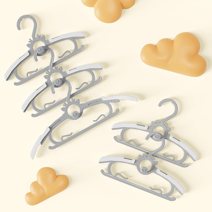 Toddler Hangers 60PCS, 11"-14" Extendable and Stackable Baby Hangers, 45g Ultra-Thick Space Saving Non-Slip Plastic Hanger for Infant, Kids and Nursery Closet, Gray