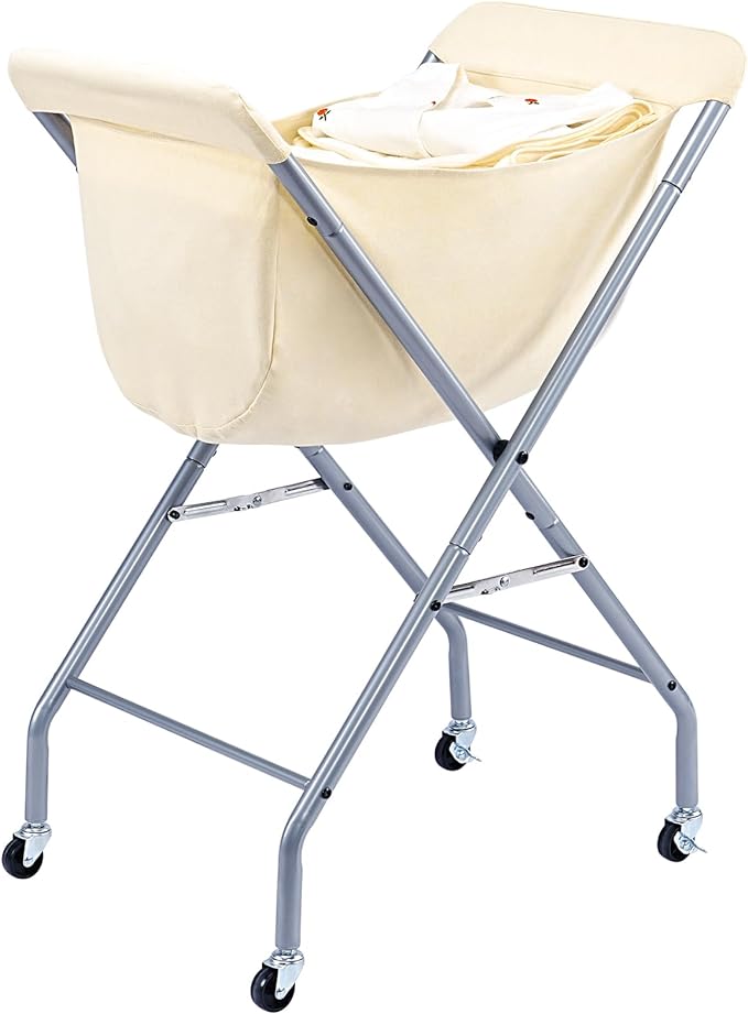 ELYKEN Laundry Cart with Wheels, 32”H Easy Rolling Laundry Hamper with Removable Liner Bag, Sturdy Metal Frame Clothes Basket with 4 Casters and 2 Brakes