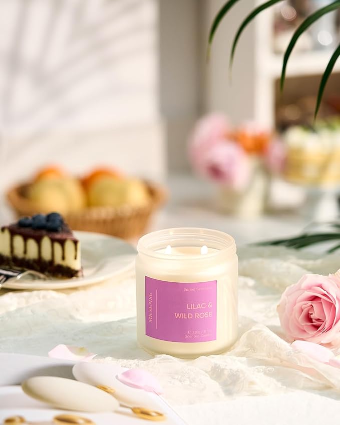 M&SENSE Lilac Wild Rose Scented Candle 11.6oz 70 Hours Long Lasting Burn Time 2 Wick Scented Candle Non Toxic Natural Soy Candle Aromatherapy Candle Easter for Home Decor Gifts for Women Mom